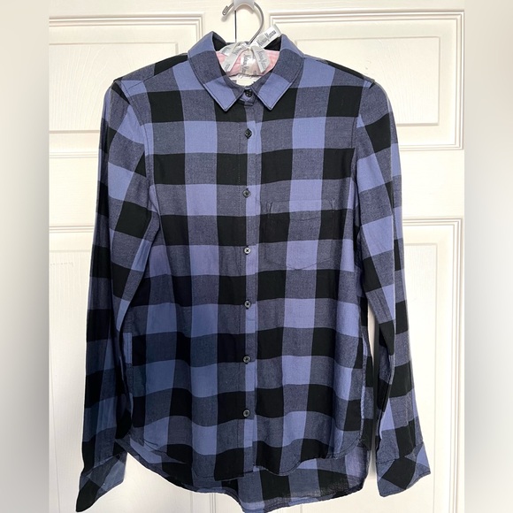 NWT H & M  L.O.G.G. Blue & Black Checked Cotton Long Sleeve Plaid Shirt-Size 2 - Picture 9 of 9